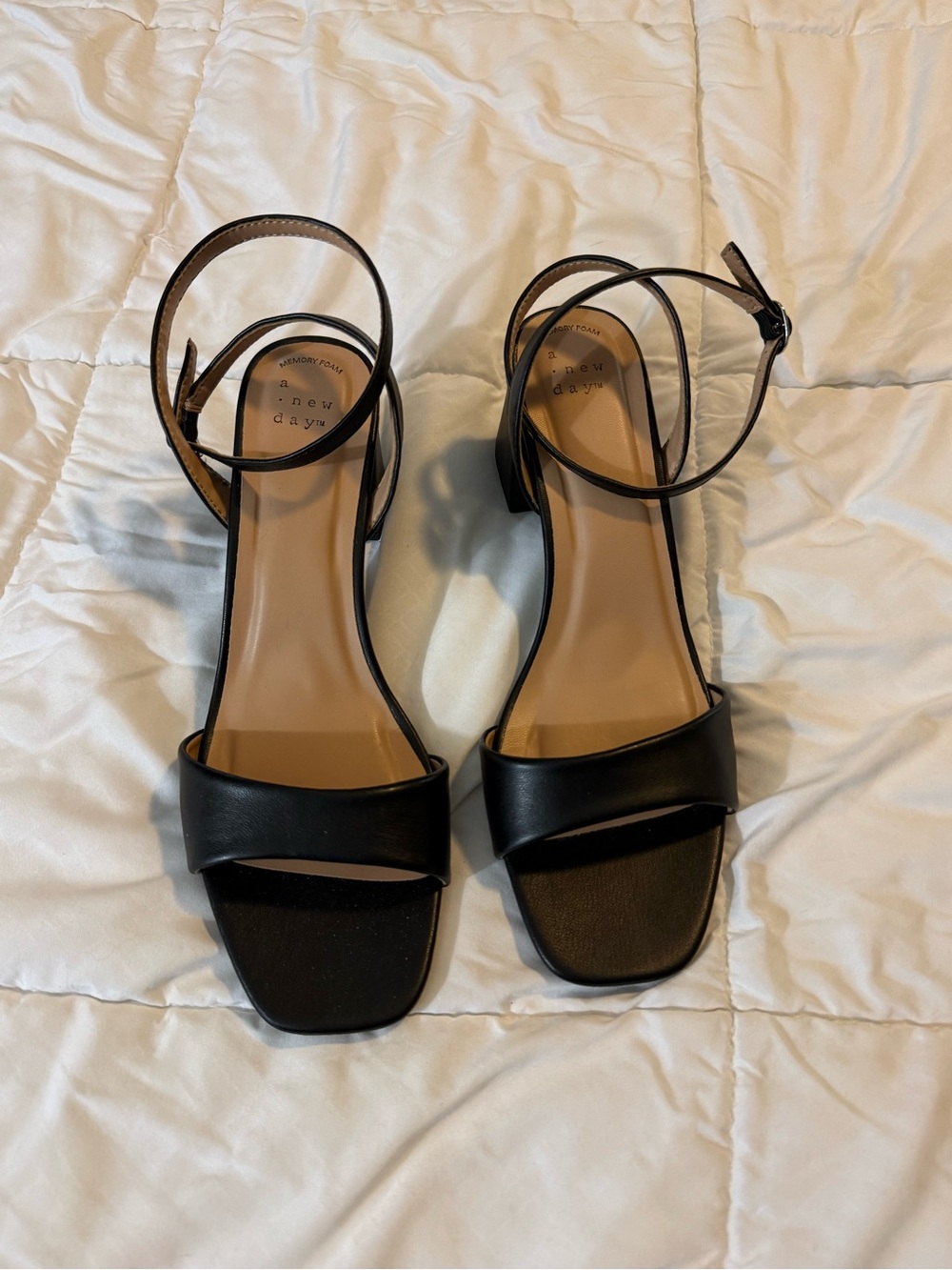 a new day Black Ankle-Strap Block Heel Sandals